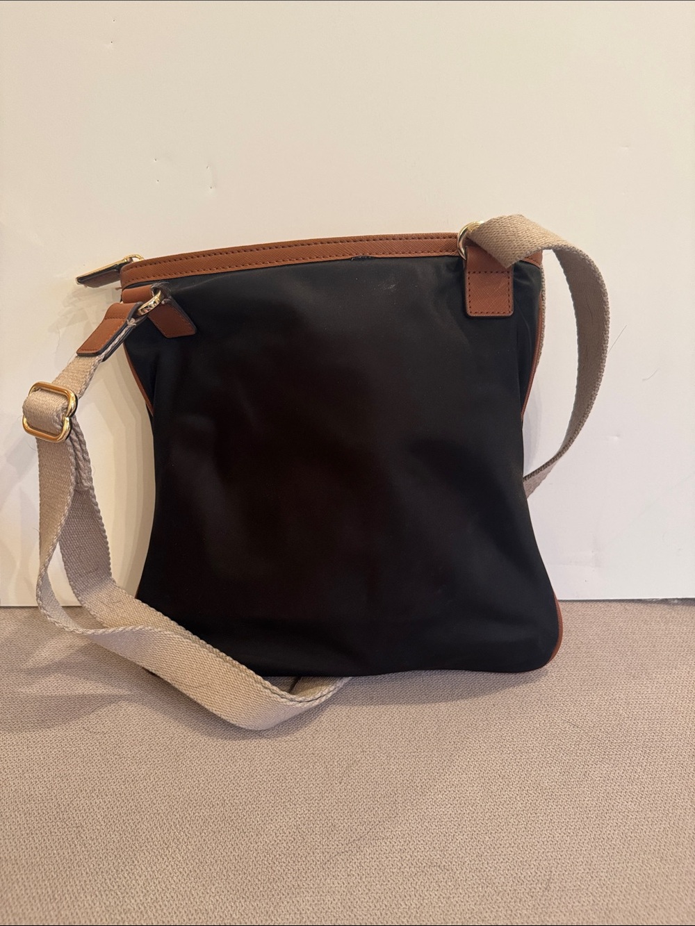 Michael Kors Black Crossbody with Brown Leather Trim and Gold Hardware - Picture 2 of 8